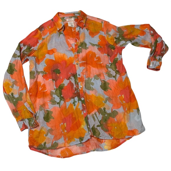Women’s J by Joie 100% Linen Long Sleeve Floral Button Up Blouse Size L - Picture 1 of 4